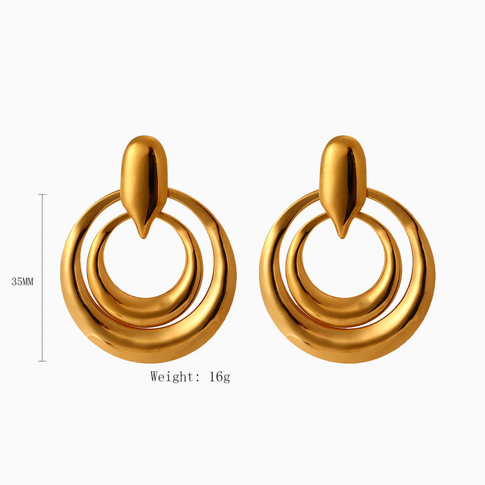 Wholesale Light luxury stainless steel double ring earrings with high-end feel, double-layer heart-shaped earrings wholesale