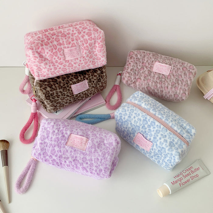 Wholesale Leopard-Print Plush Cosmetic Tote Bag