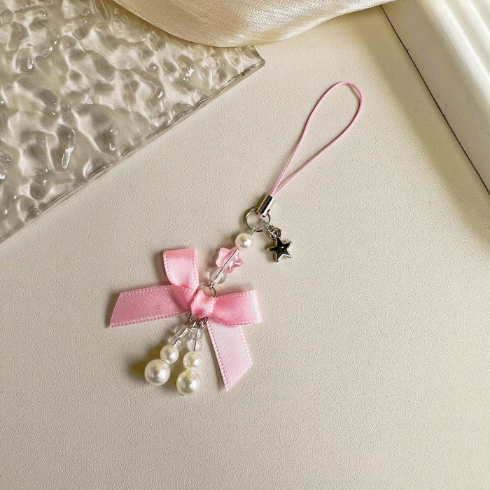 Original Cute Sweet Girl Heart Pearl Bow Bag Pendant Mobile Phone Hanging Mobile Phone Chain