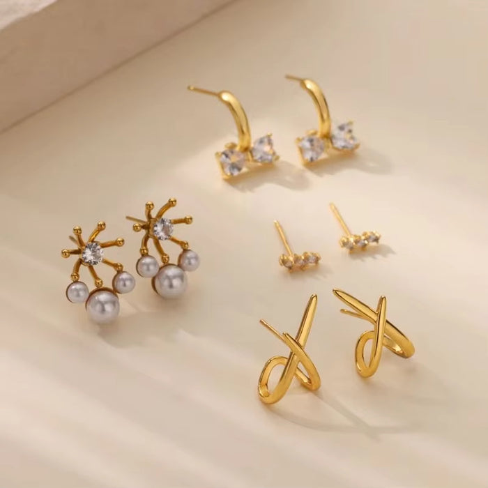 Wholesale geometric cross earrings light luxury diamond earrings 18K gold plated earrings
