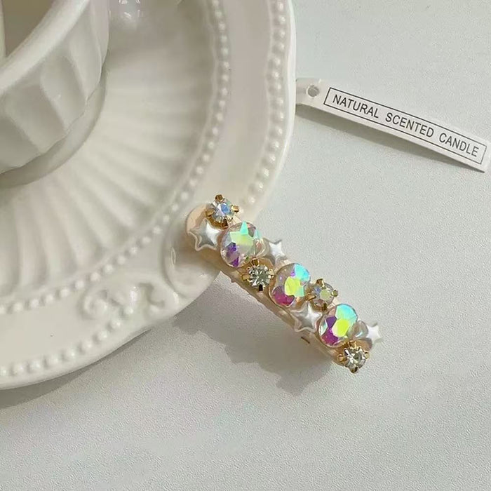 Wholesale Advanced Glittering Diamond Pentagram Pearl Inlaid Diamond Duckbill Clip with Hairpin Edge Clip