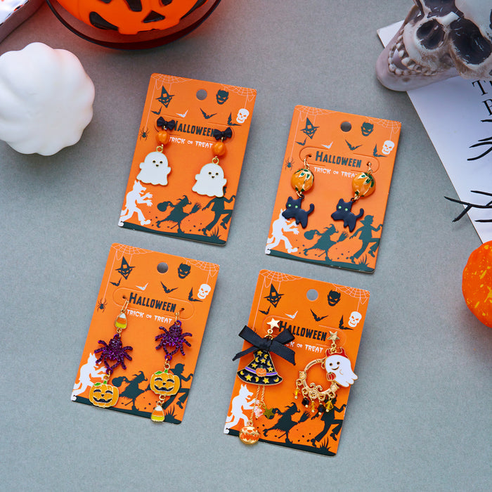Wholesale Ghost Cat Pumpkin Skull Alloy Ear Studs Jewelry Accessory