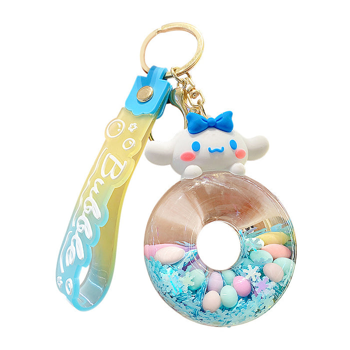 Wholesale Cute Donut Design Crystal Sand Floating Keychain Acrylic Fashion Accessory for Bags