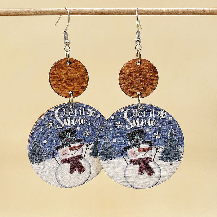 Wholesale Christmas Earrings Retro Style Wooden Geometric Splicing Earrings Christmas Tree Christmas Hat Snowman Earrings