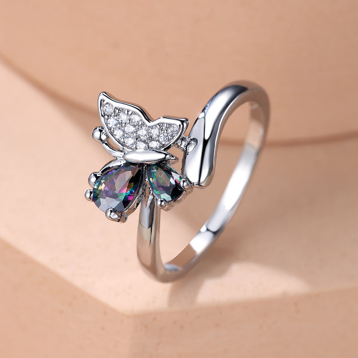 Wholesale Luxurious sparkling diamond elegant temperament dazzling butterfly ring personalized ring