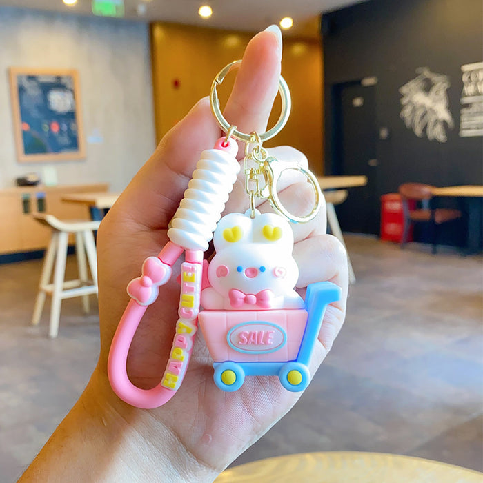 Wholesale Cartoon shopping cart keychain exquisite figurine backpack ornament hanging decoration