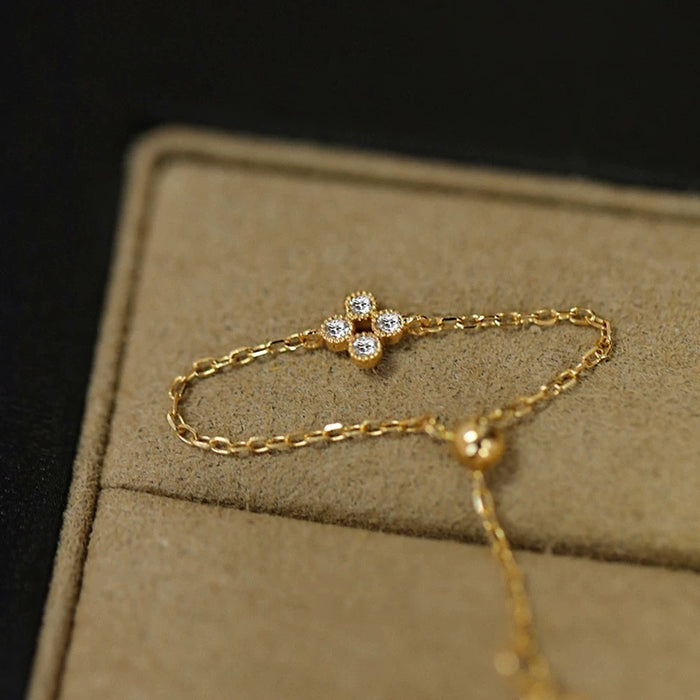Wholesale Silver plated mini adjustable ring for women's light luxury four leaf clover diamond chain ring