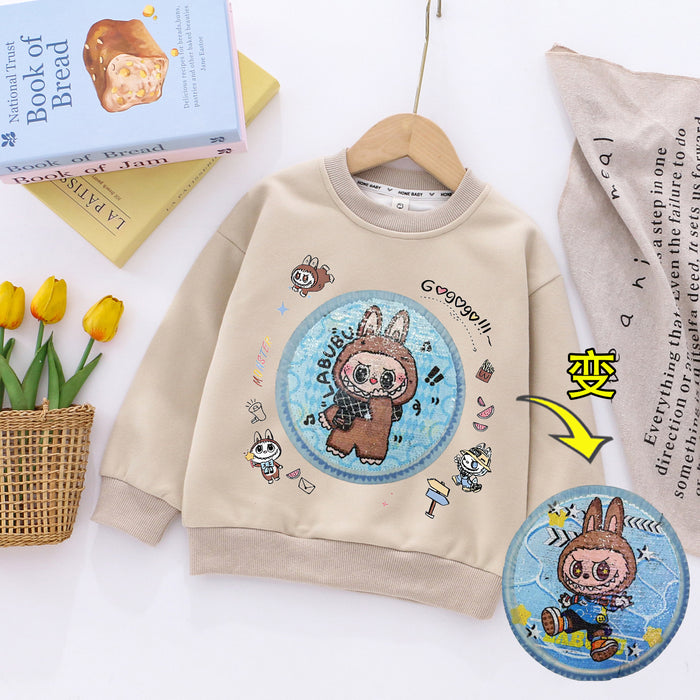 Wholesale Boys'  round neck sweatshirt for boys in autumn,  new style Chinese cotton sweatshirt for children,  trendy printed sweatshirt with double-sided sequins