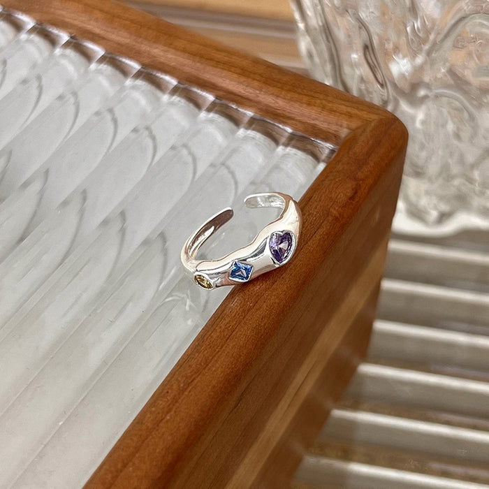 Wholesale Irregular colored zircon ring with a niche design, personalized simplicity, and versatile temperament