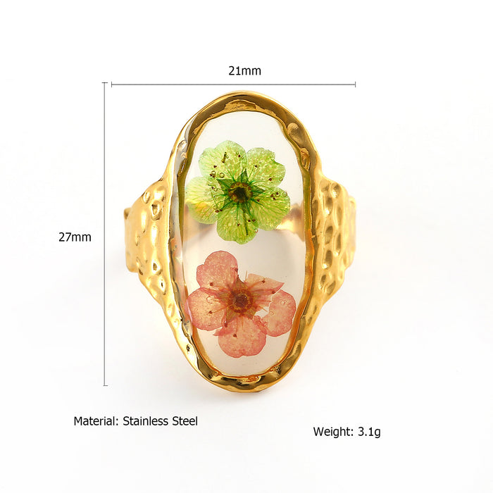 Wholesale Fashionable new dry flower series stainless steel ring high-end accessories niche design open ring bracelet