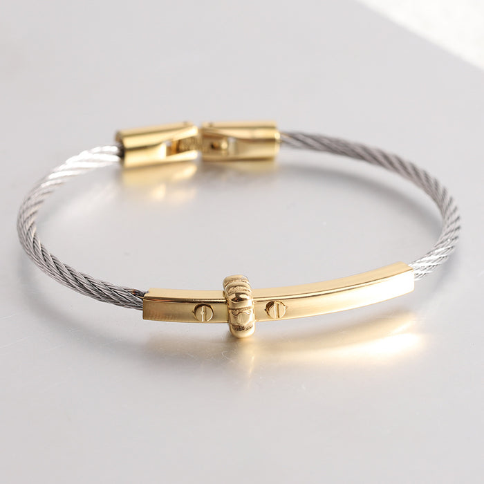 Wholesale Cross border Simple and Versatile Titanium Steel Circular 3MM Cable Bracelet Fashion Steel Wire Bracelet