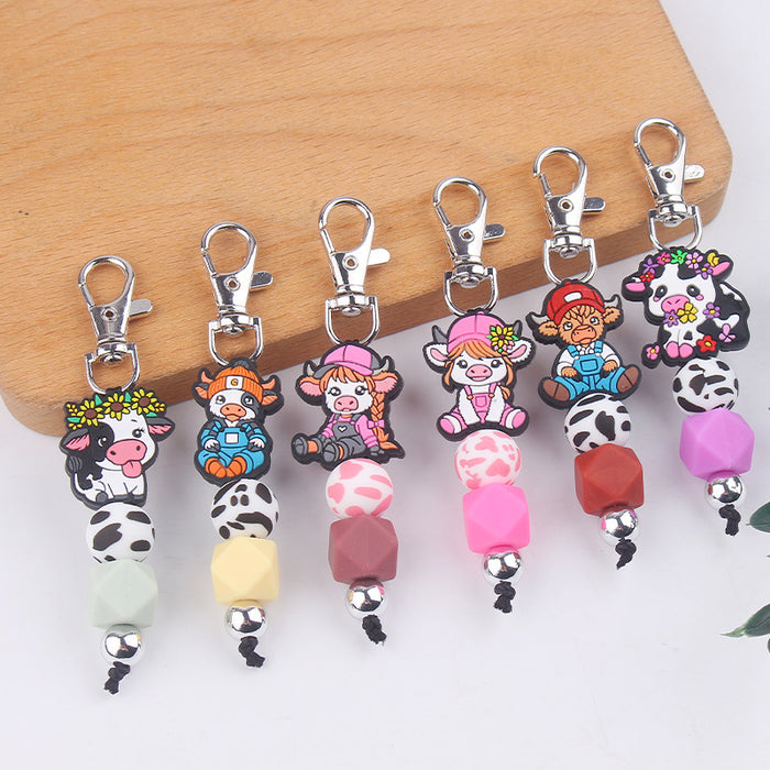 Wholesale Cartoon Cow Silicone Beaded Wrist Keychain JDC-KC-GuangTian039