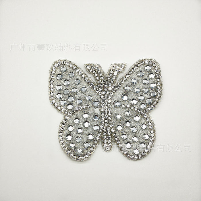 Wholesale Leopard print butterfly and flower rhinestone hotfix iron-on patches for DIY decoration.