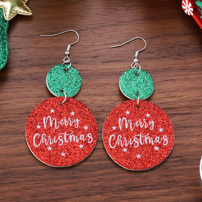 Wholesale Christmas red and green sequins glitter star ing pendant earrings round piece ing double-sided earrings