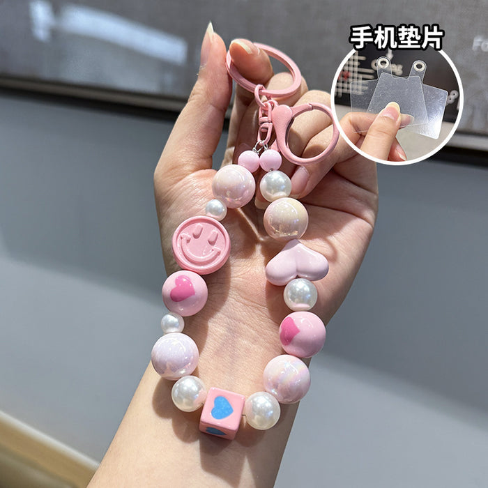 Wholesale New smiley face bead chain keychain DIY love cute backpack pendant car keychain