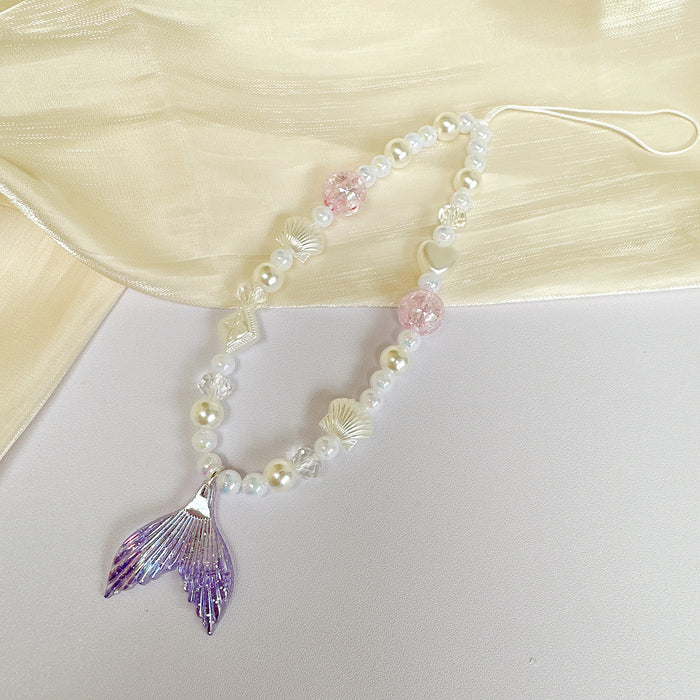 Wholesale mermaid tail pearl mobile phone lanyard mobile phone chain