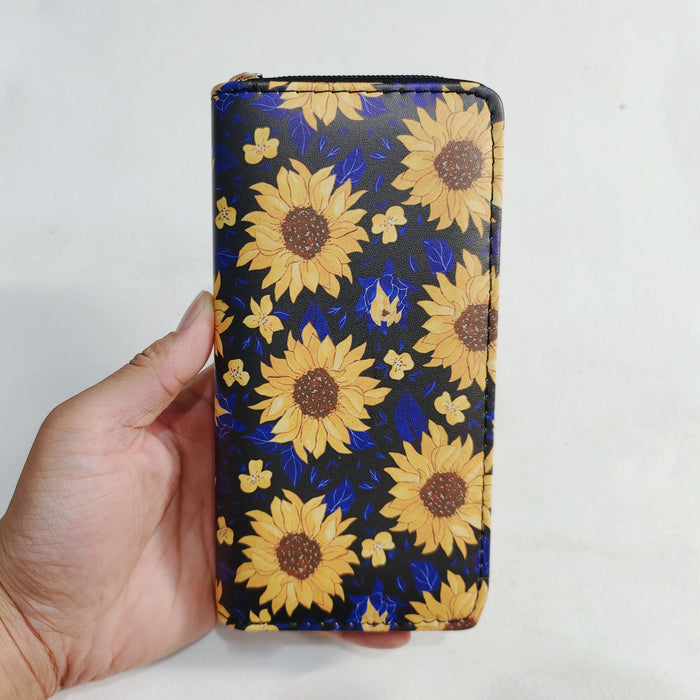 Wholesale Chrysanthemum Sunflower PU Long Zipper Wallet JDC-WT-ShiY006