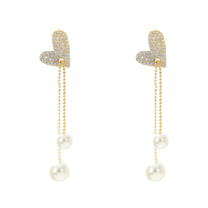 Wholesale Light luxury heart tassel earrings, versatile and high-end temperament, earrings and earrings, long pearl jewelry