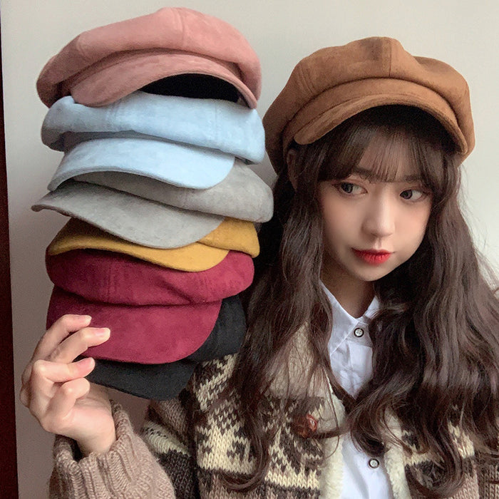 Wholesale Suede hat duck tongue octagonal hat retro beret painter hat man