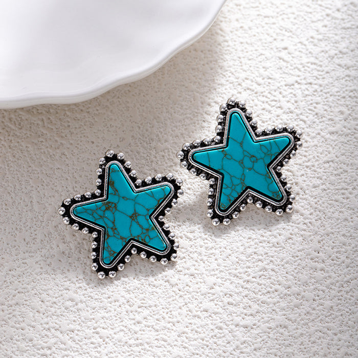 Wholesale Bohemian turquoise leopard print earrings retro tribal ethnic style love heavy earrings for women