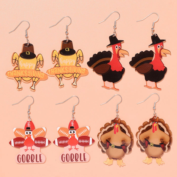 Wholesale Thanksgiving Cartoon Turkey Acrylic Earrings JDC-ES-Xunt005