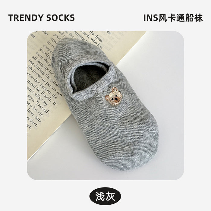 Wholesale Ship Socks Cute Cartoon Embroidered Short Socks Thin Anti slip Silicone Shallow Socks Invisible Socks