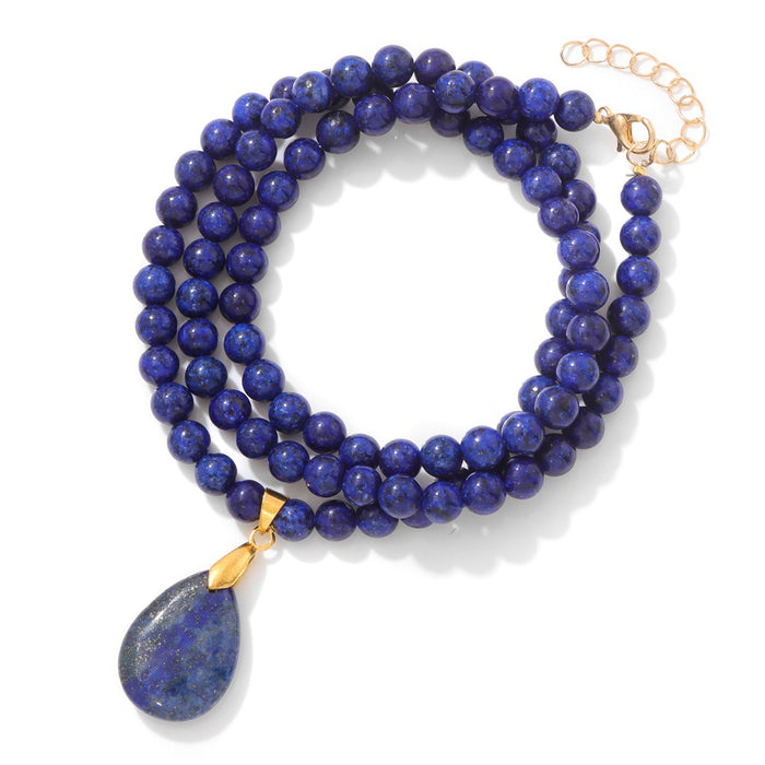 Wholesale 6mm stone bead teardrop pendant long necklace