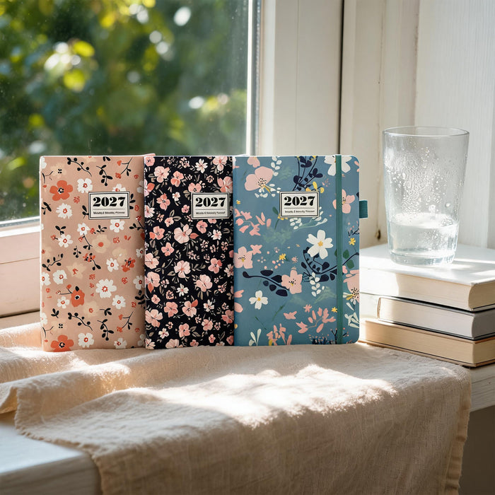 Wholesale Chic Blue Floral Imitation Leather A5 Notebook Trendy Planner
