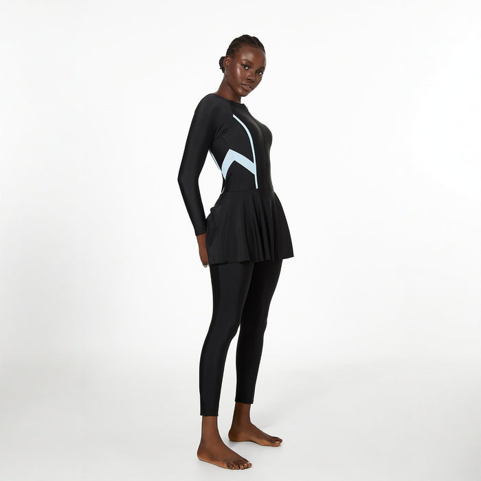 Wholesale Swimsuit with one-piece belly covering skirt, long sleeved pants, surfing one-piece swimsuit