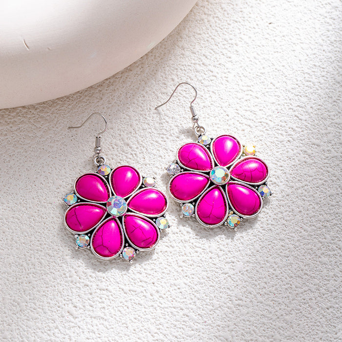 Wholesale Retro ethnic turquoise flower earrings