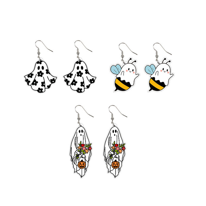 Wholesale Acrylic Cute Halloween Flower Pumpkin Bee Ghost Earrings JDC-ES-XuePa004