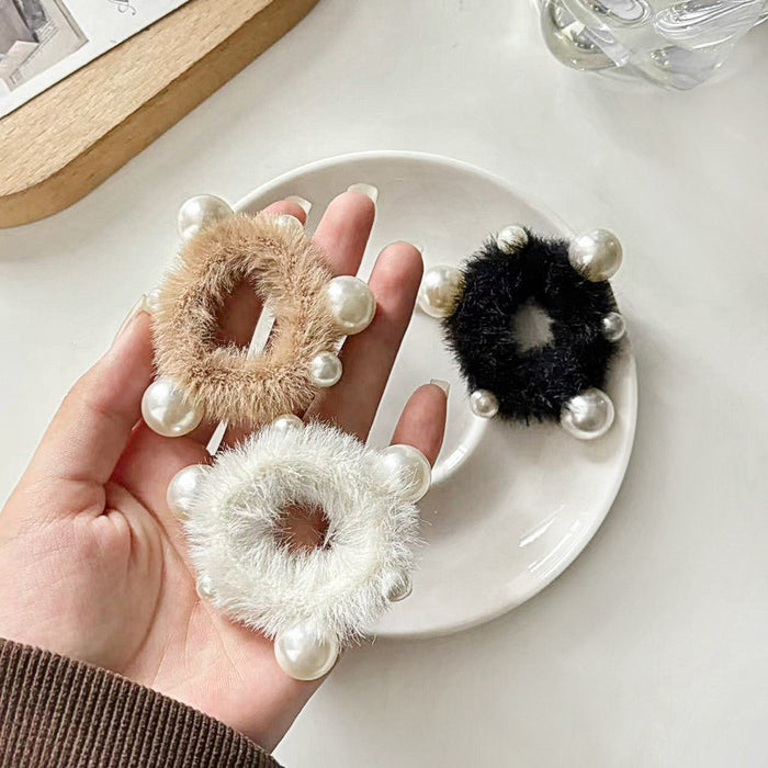 Wholesale Imitation Rex Rabbit Hair Ring Cute Pearl Hair Rope Hair Accessories Headwear