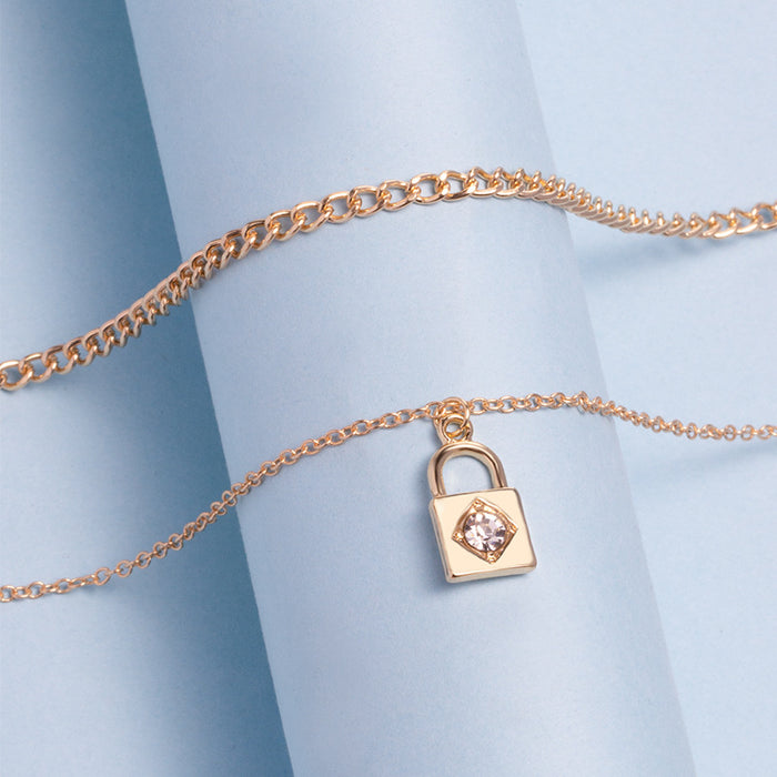 Wholesale New minimalist and fashionable diamond studded square brand sun decoration multi-layer necklace alloy collarbone chain for women