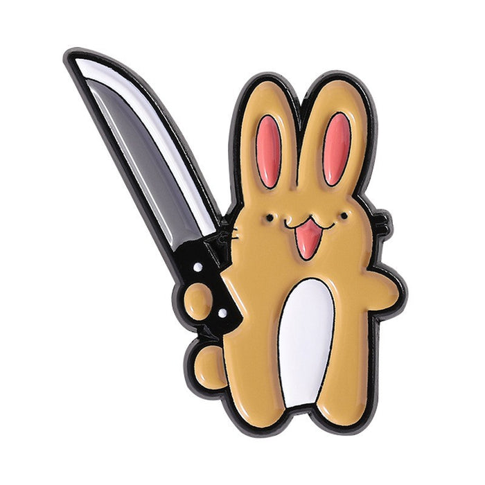 Wholesale Funny Cartoon Cat Duck Enamel Pin Set Knife Wielding Brooch Zinc Alloy Baking Finish Jewelry Accessory For Resale