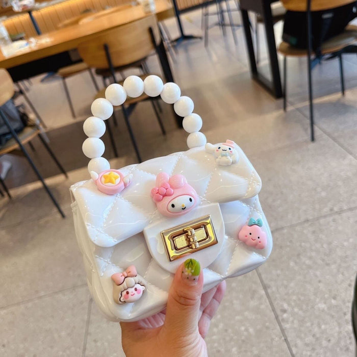 Wholesale Cute cartoon jelly bag diamond chain small square bag mini pearl portable messenger bag