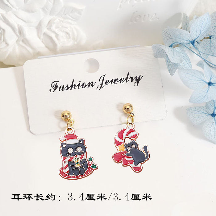 Wholesale Metal Alloy Christmas Earrings Cute Black Cat Design Party Gift for Women MOQ≥2