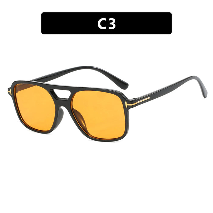 Wholesale T-shaped Double Bridge Square Frame PC Sunglasses for Women JDC-SG-PLS122