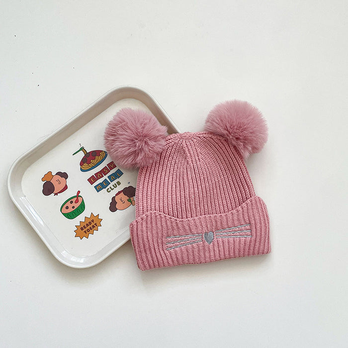 Wholesale Autumn and winter knitted wool hat double ball wool hat imitation fox fur hat