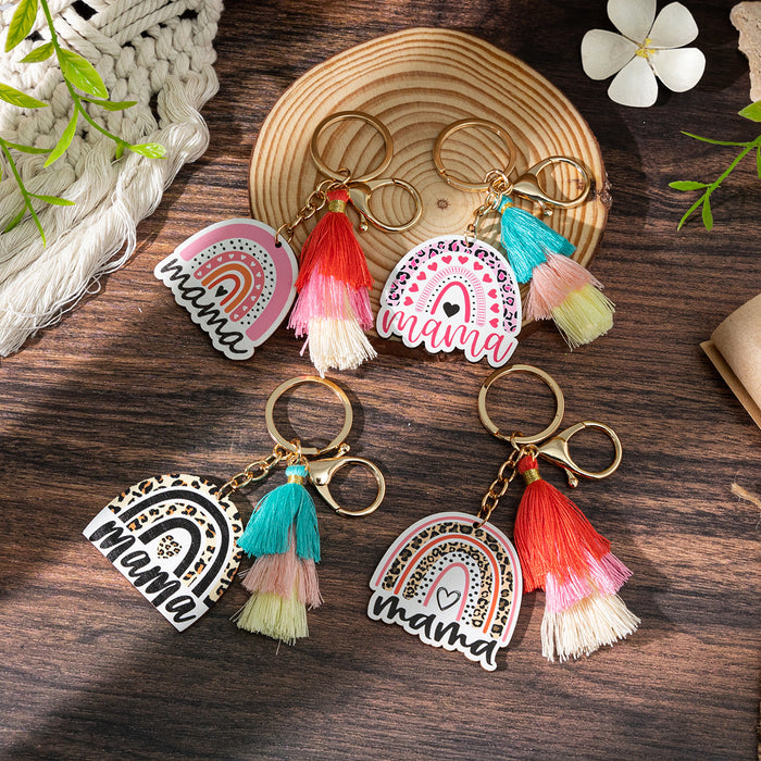 Wholesale Leopard print " MAMA"  letter wooden keychain