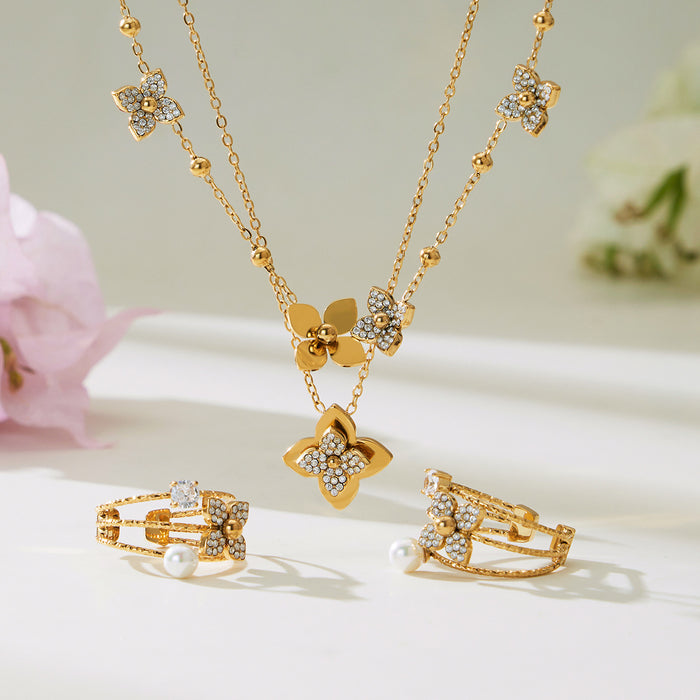 Wholesale 3D Flower Necklace with Opening Titanium Steel Ring