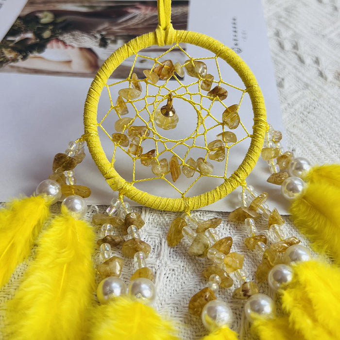 Wholesale Crystal Stone Dream Catcher Car Pendant Feather Wind Chime Rearview Mirror Decorative Accessory MOQ≥2