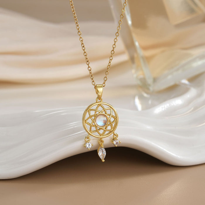 Wholesale Copper Gold Plated Dream Catcher Design Pendant Niche Necklace Women's Jewelry
