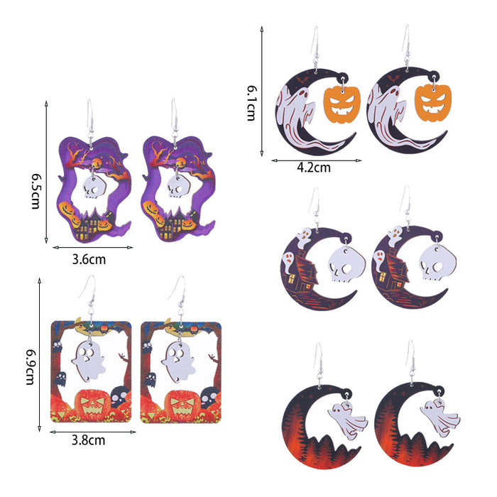 Wholesale  Wooden Earrings Ghost Pumpkin Castle Fun Holiday Earrings