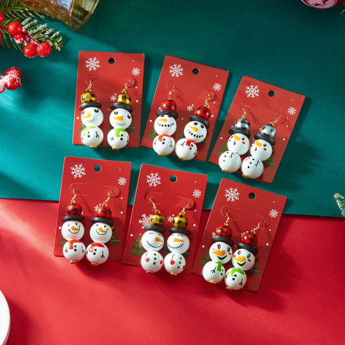Wholesale Christmas wooden bead earrings cartoon  snowman earrings Christmas party all-match holiday earrings