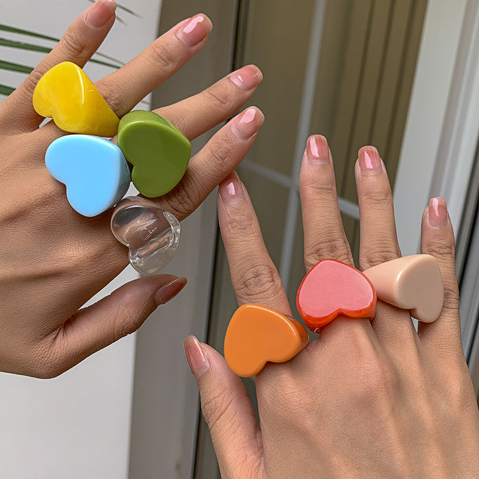 Wholesale  Heart-shaped Candy-colored Wide-brimmed Finger Ring