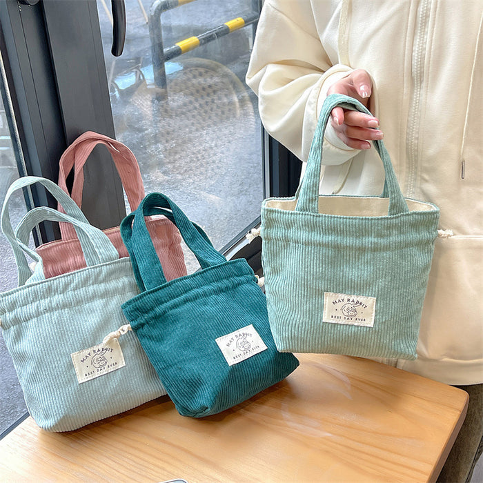 Wholesale Corduroy drawstring bag, large capacity handbag storage bag, canvas bag with hand tie pocket