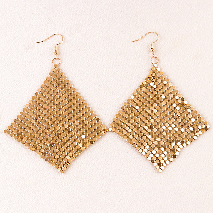 Wholesale Earrings Golden Diamond Square Metal Earrings Exaggerated Earrings Ear Jewelry