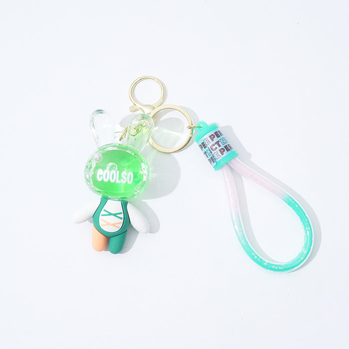 Wholesale Cartoon acrylic quicksand rabbit keychain couple doll car key chain bag pendant small gift