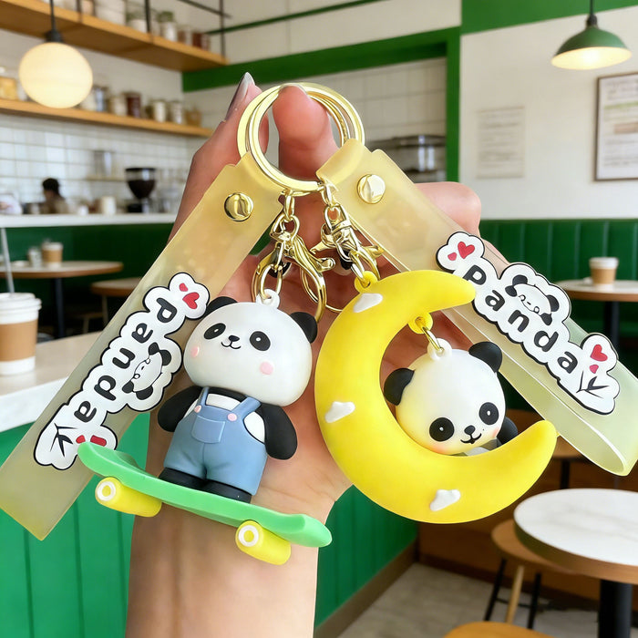 Wholesale Silicone PVC Panda Keychain Cute Red Panda Dressed for Car Key Bag Gift Decorative Accessory MOQ≥2