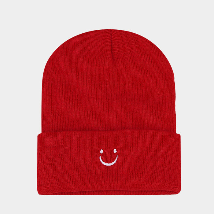 Wholesale Small Smiley Simple Embroidery Acrylic Warm Knitted Hat JDC-FH-LvYi054